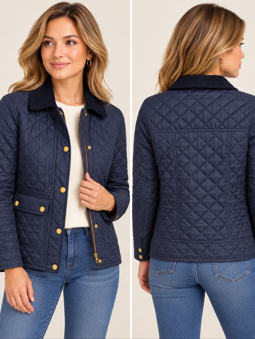 J.Crew Navy Quilted Corduroy Collar Jacket Gold Hardware Size XXS